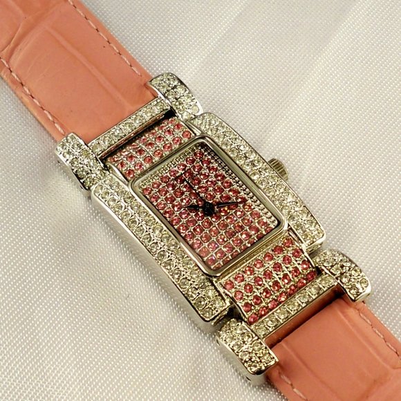 NEW Vintage Suzanne Somers Pink Cubic Zirconia, Mother Pearl, *Alligator, Band